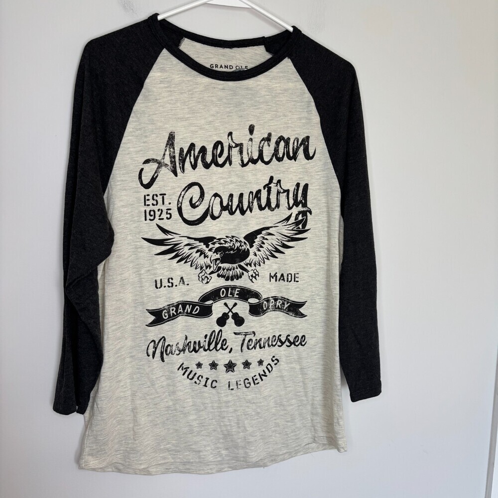 GRAND OLE OPRY New American Country Tee Womens M Cream Gray 3/4 Sleeve Stretch